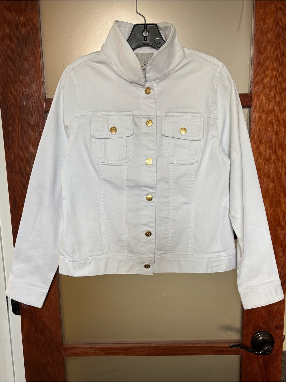Cortland Park White Jean Jacket with Stripe Back